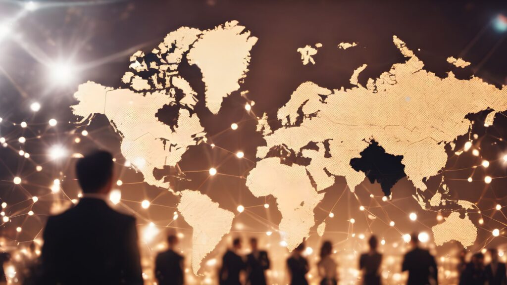 People looking at a global map