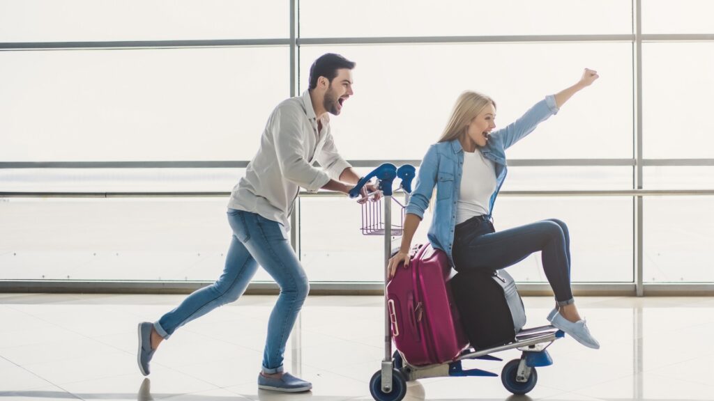 Expat couple at the airport.